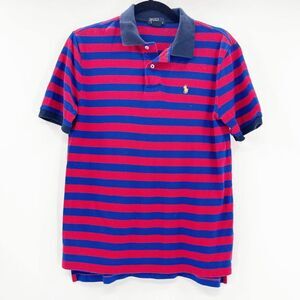 Ralph Lauren Striped Polo Shirt Men's Size L Red‎ Blue Short Sleeve Pullover